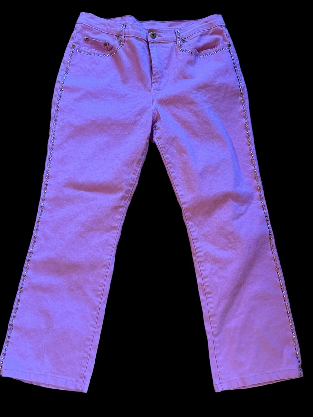 DG2 Diane Gilman Jeans Womens 12P Petite Pink Rhinestone Trim Stretch Denim